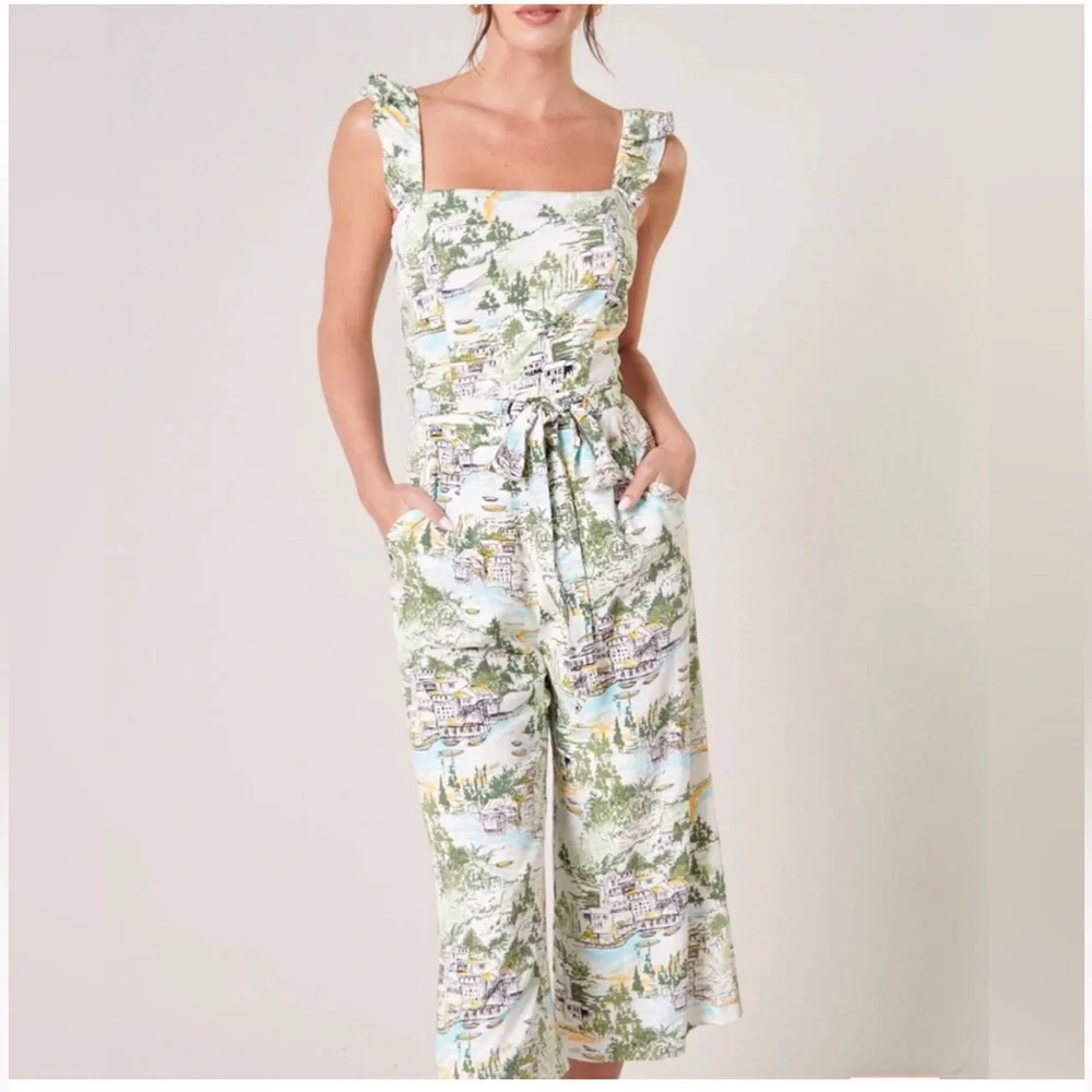 Francine Toile Print Cropped Jumpsuit by Sugarlips - Picture 1 of 5